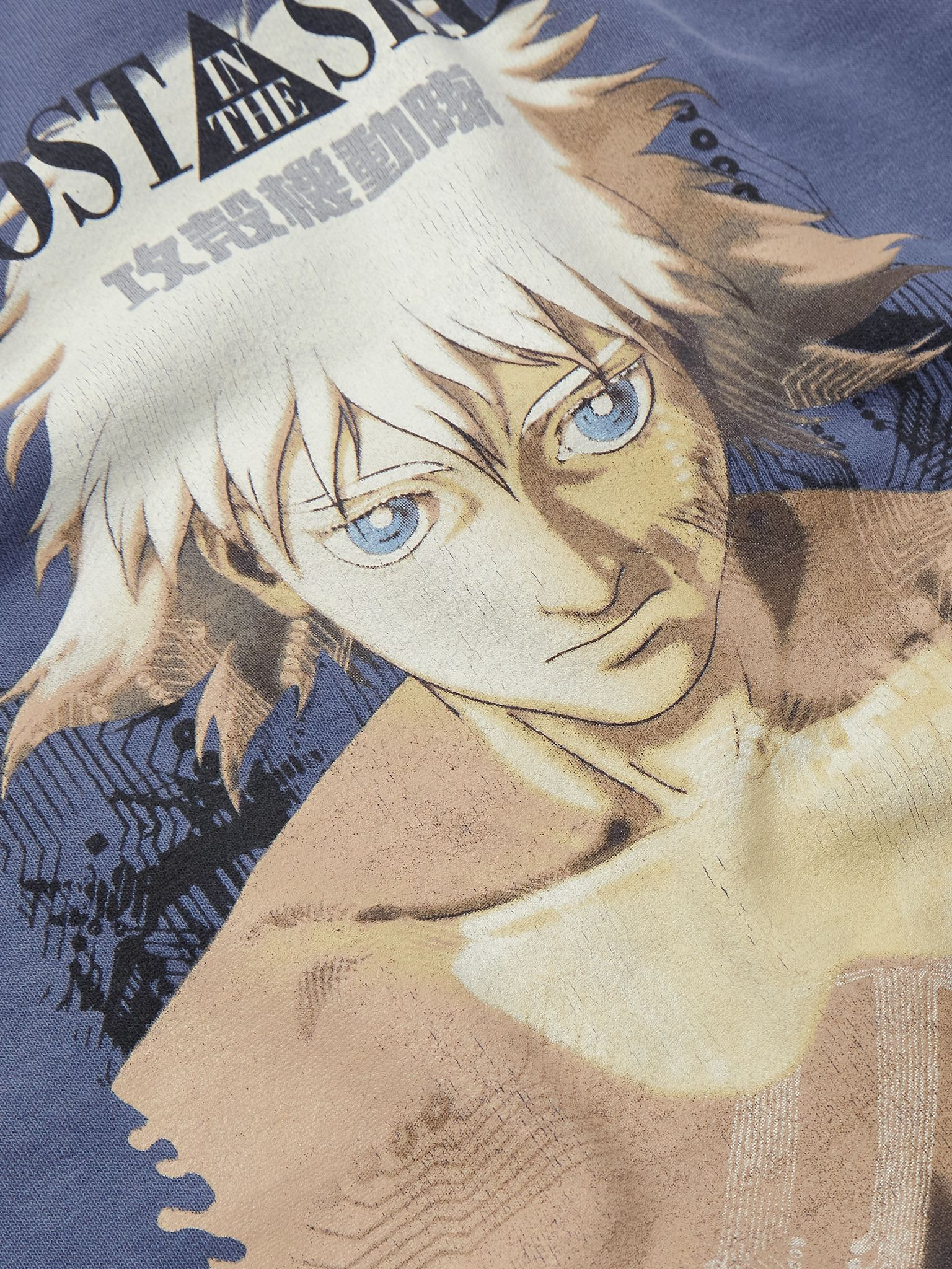 + Ghost in the Shell Distressed Printed Cotton-Jersey Sweatshirt Navy - 4