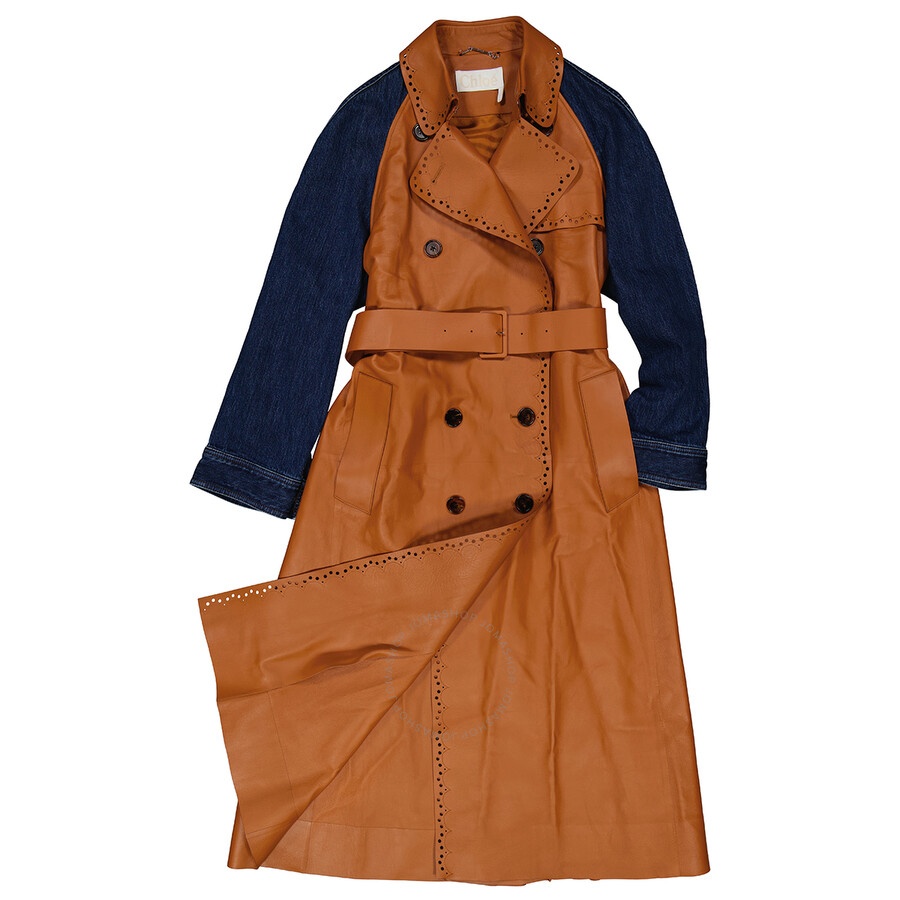 Chloe Ladies Orange / Blue Double-Breasted Trench Coat - 2