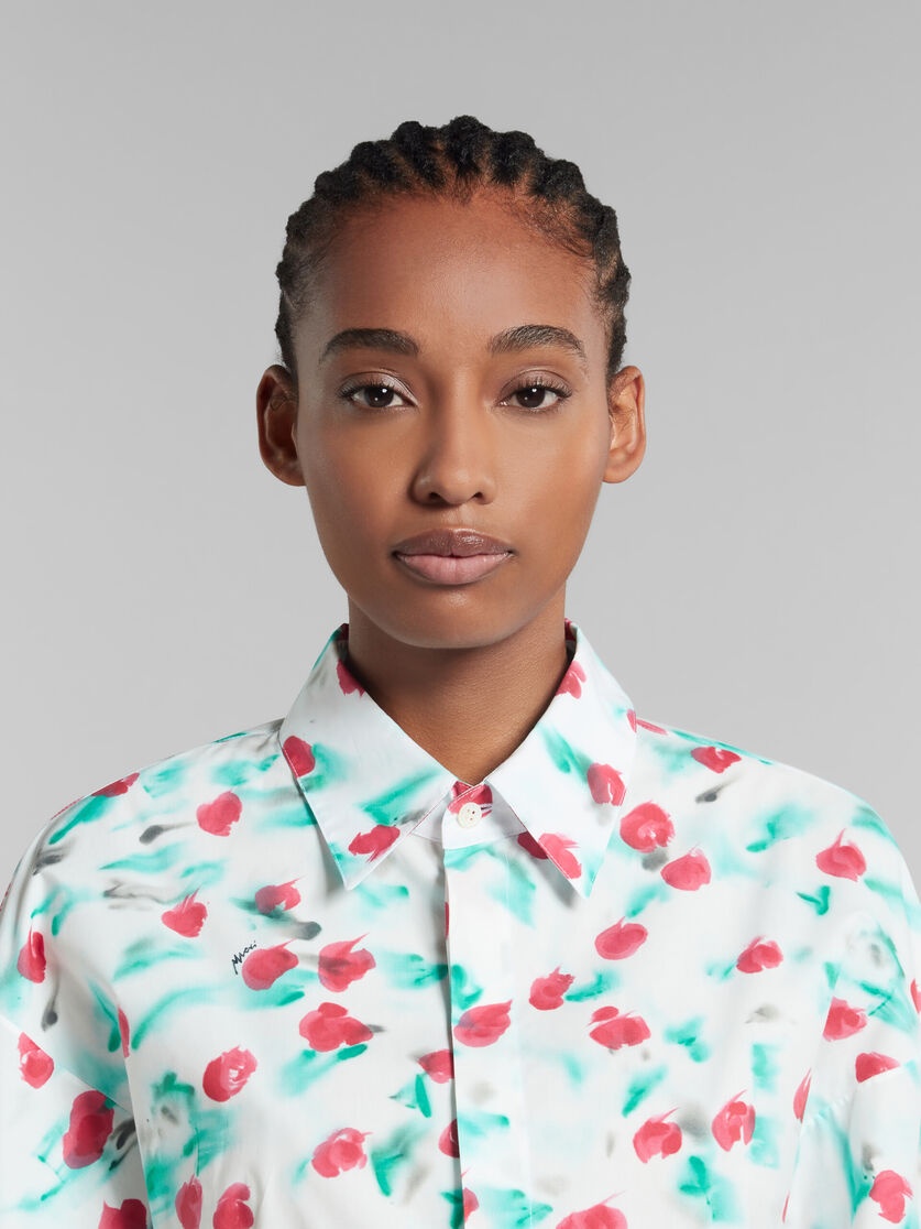 WHITE POPLIN GATHERED SHIRT WITH REVERIE PRINT - 4