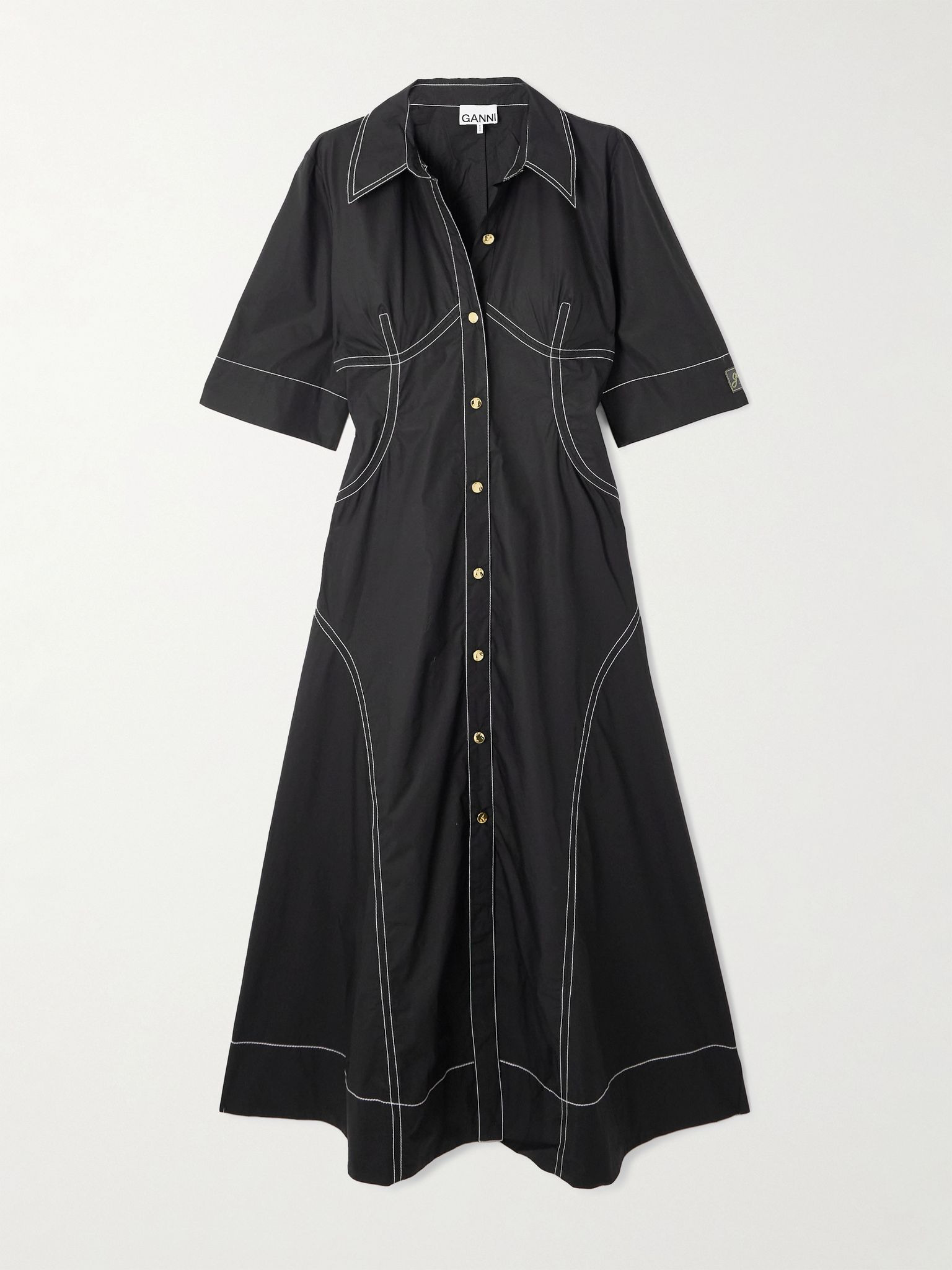 Organic cotton-poplin midi shirt dress Black - 1