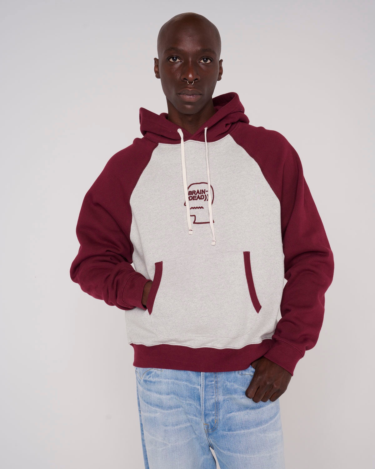 Fleece Logo Head Raglan Hoodie - Oatmeal Maroon - 4