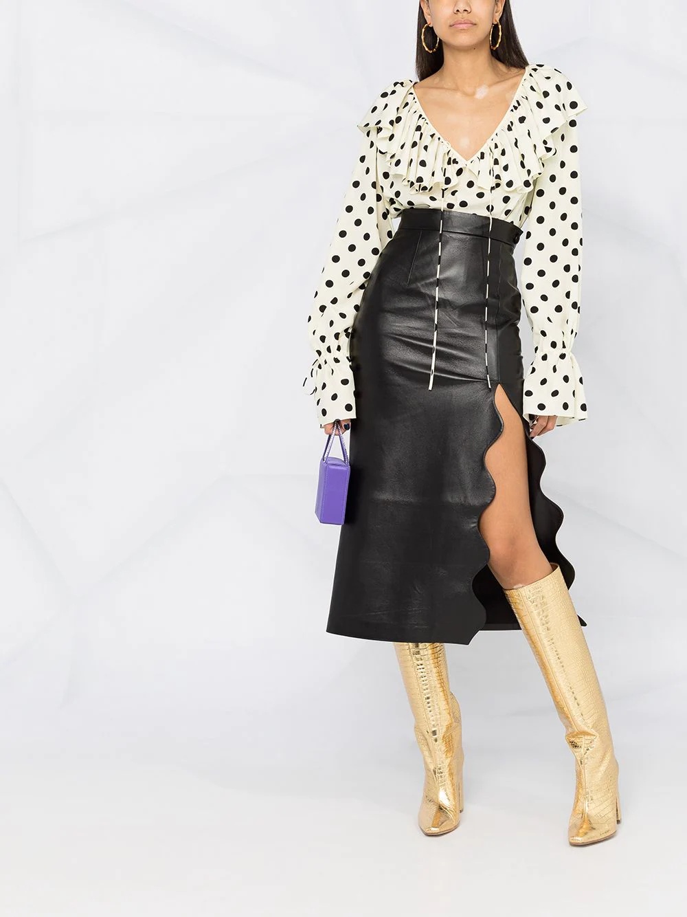 ruffle collar polka-dot print blouse - 2