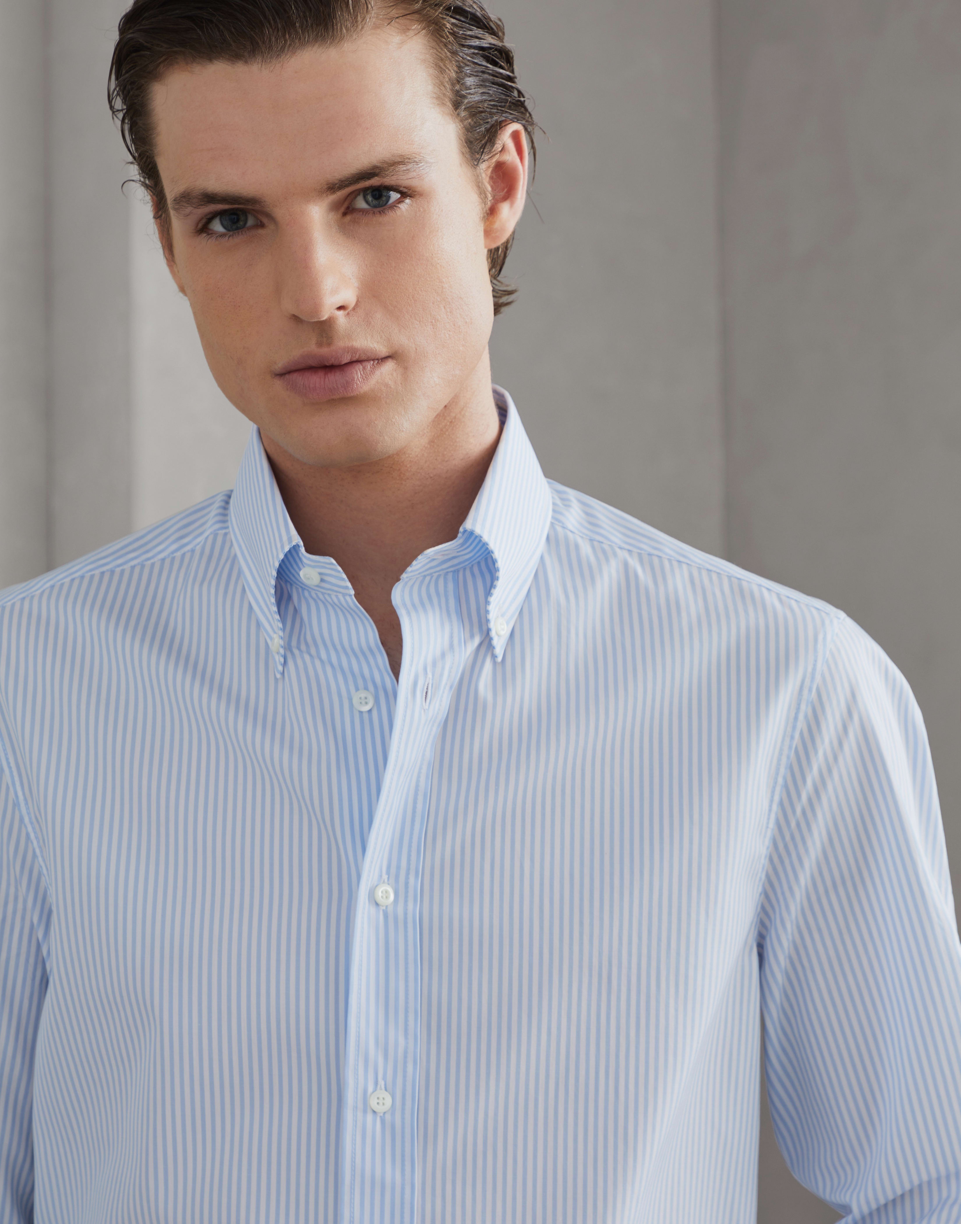 Striped cotton slim fit shirt with button-down collar - 3