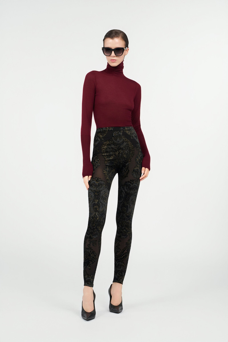 Roberto Cavalli Devoré chenille leggings with ornamental print outlook