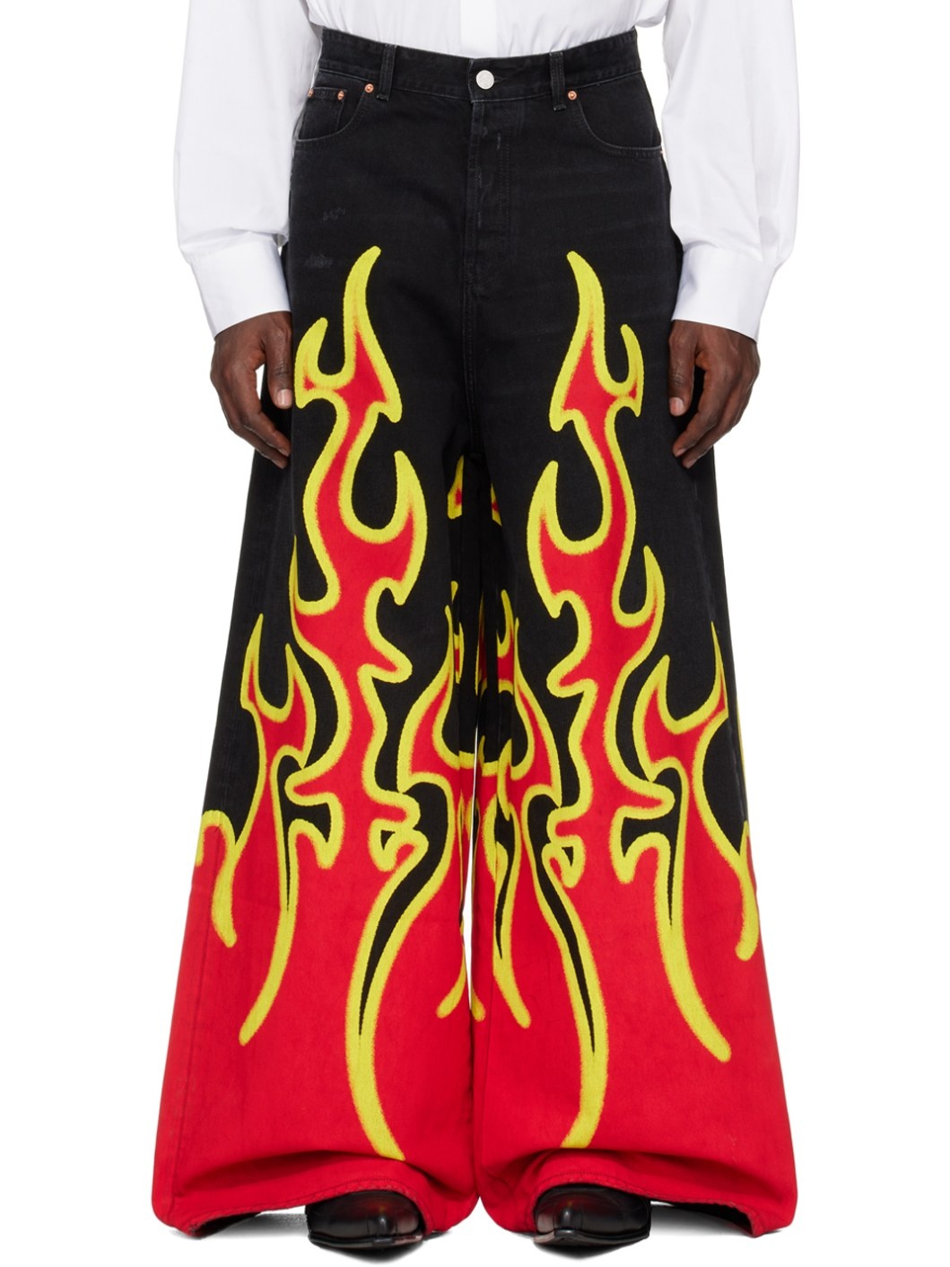 Black & Red Fire Big Shape Jeans - 1