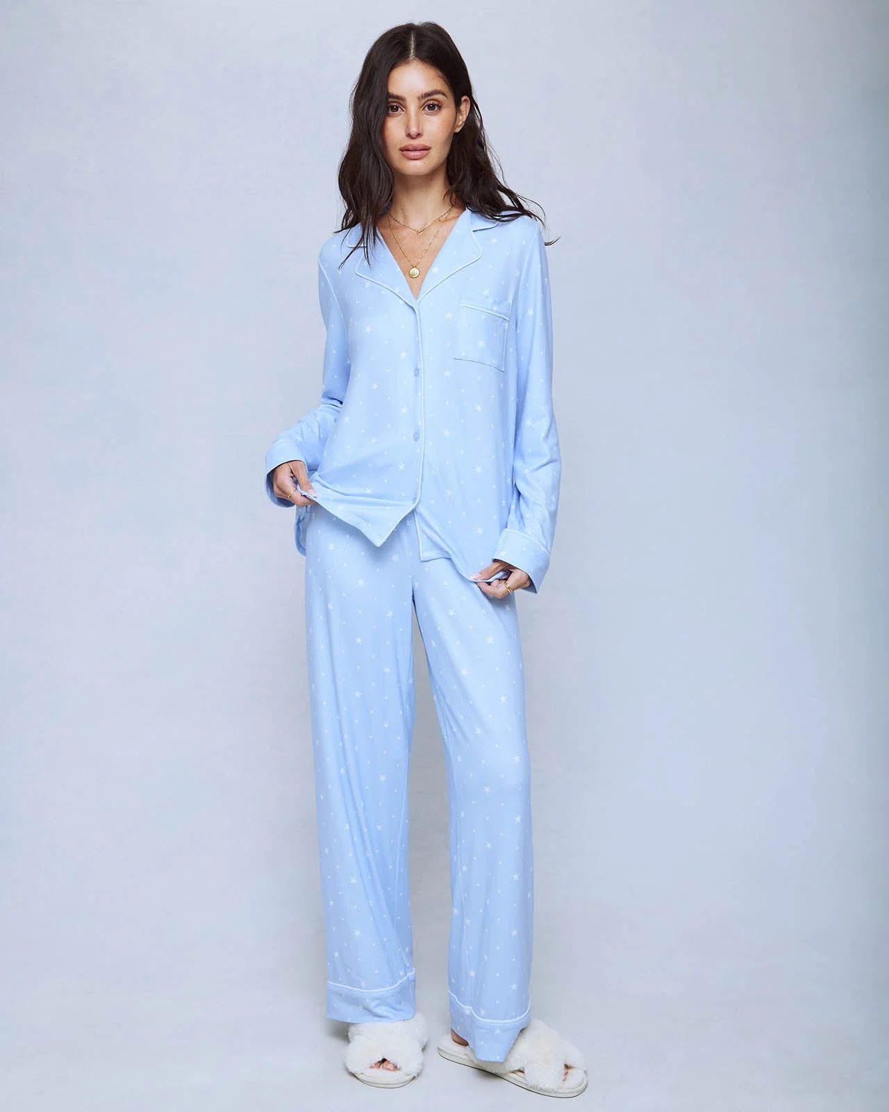 Star Dot Long Sleeve Notch and Pant Set - 1