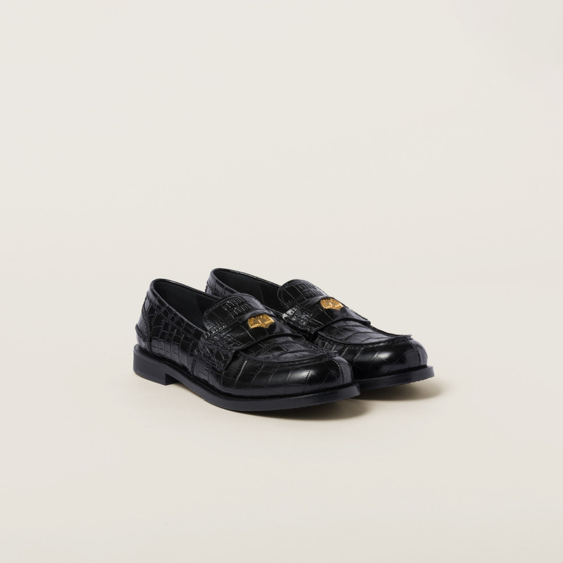 Croco-print leather penny loafers 1