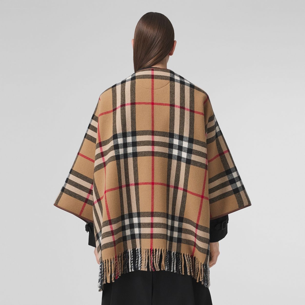 Reversible Check Wool Cape - 4