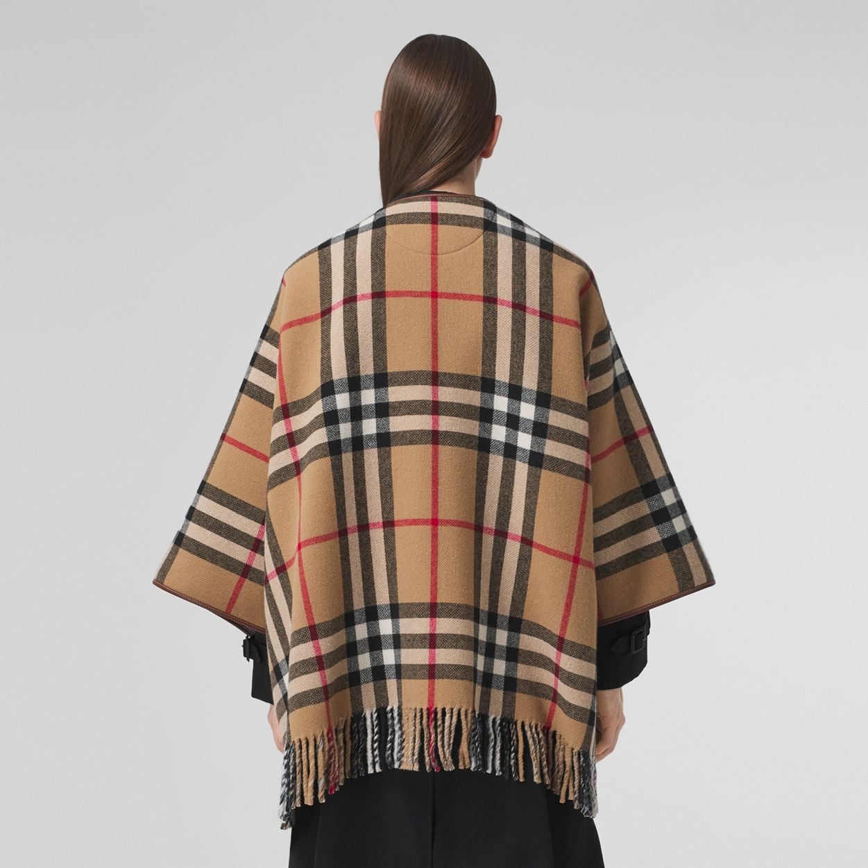 Reversible Check Wool Cape - 3