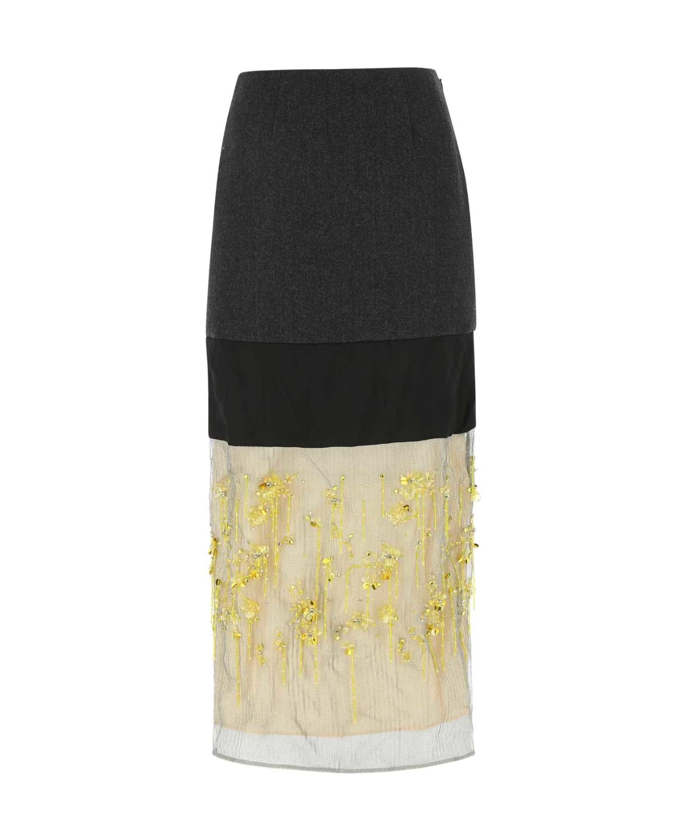 Multicolor Wool And Mesh Skirt - 1