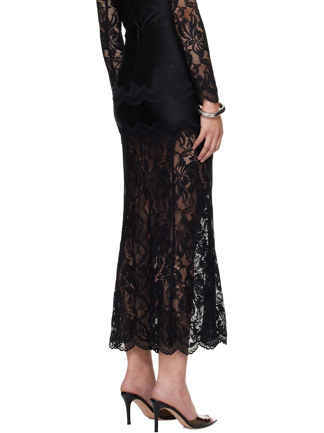 Black Long Lace Maxi Skirt - 3