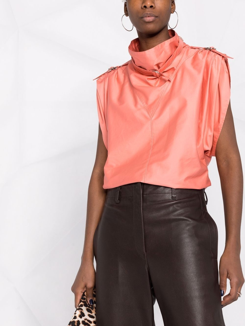 belt-detail funnel-neck blouse - 5