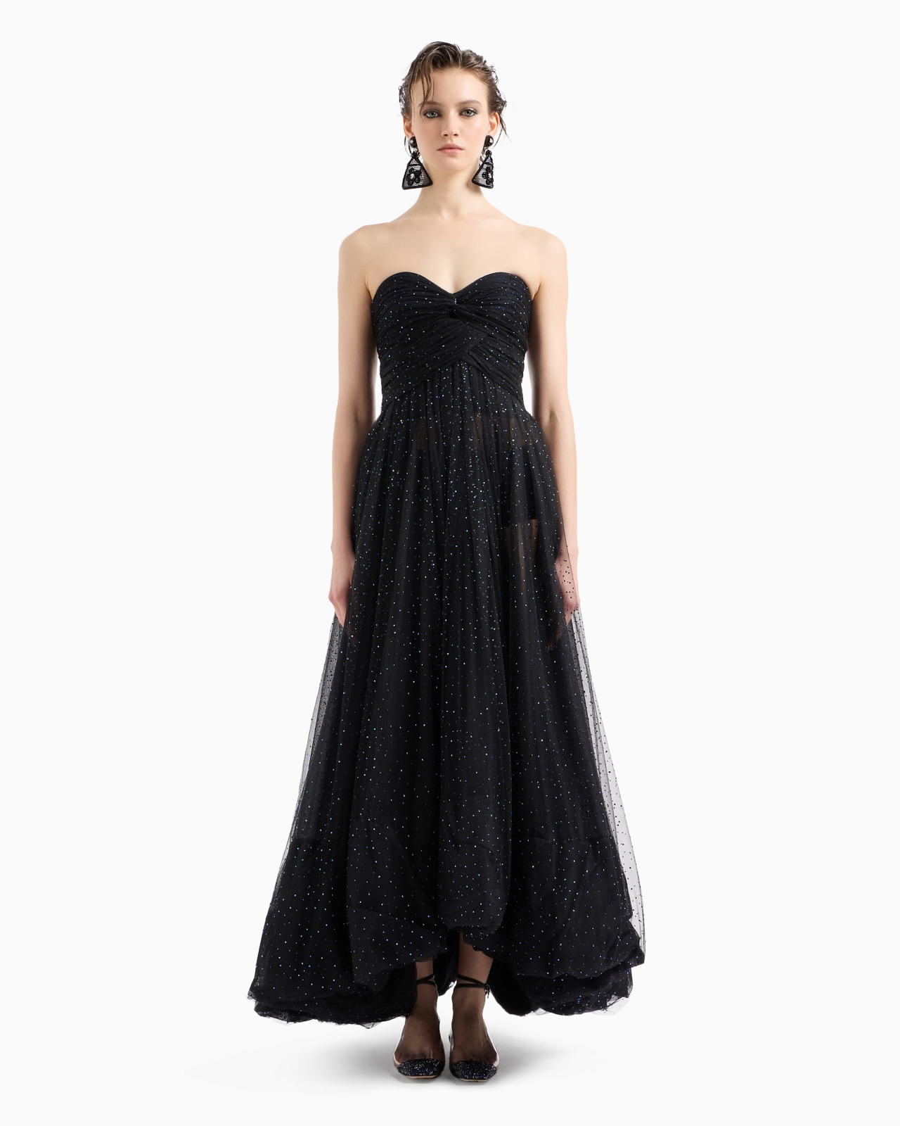 TULLE BUSTIER LONG DRESS WITH RHINESTONE EMBROIDERY - 4
