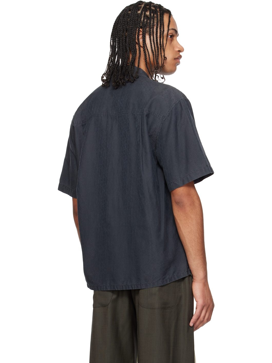 Black Jacquard Silk Camp Shirt - 3