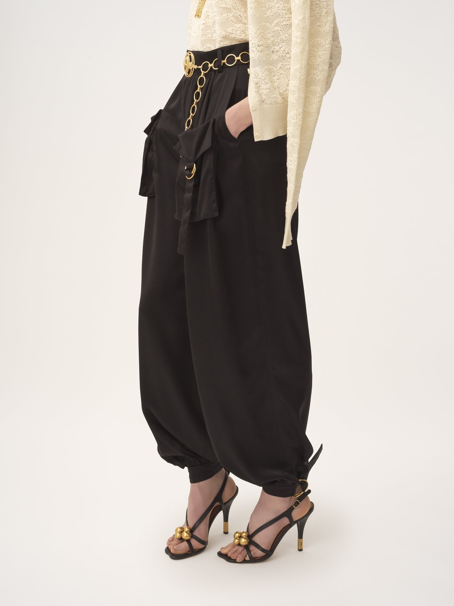 FLUID CARGO PANTS IN SILK SATIN - 4