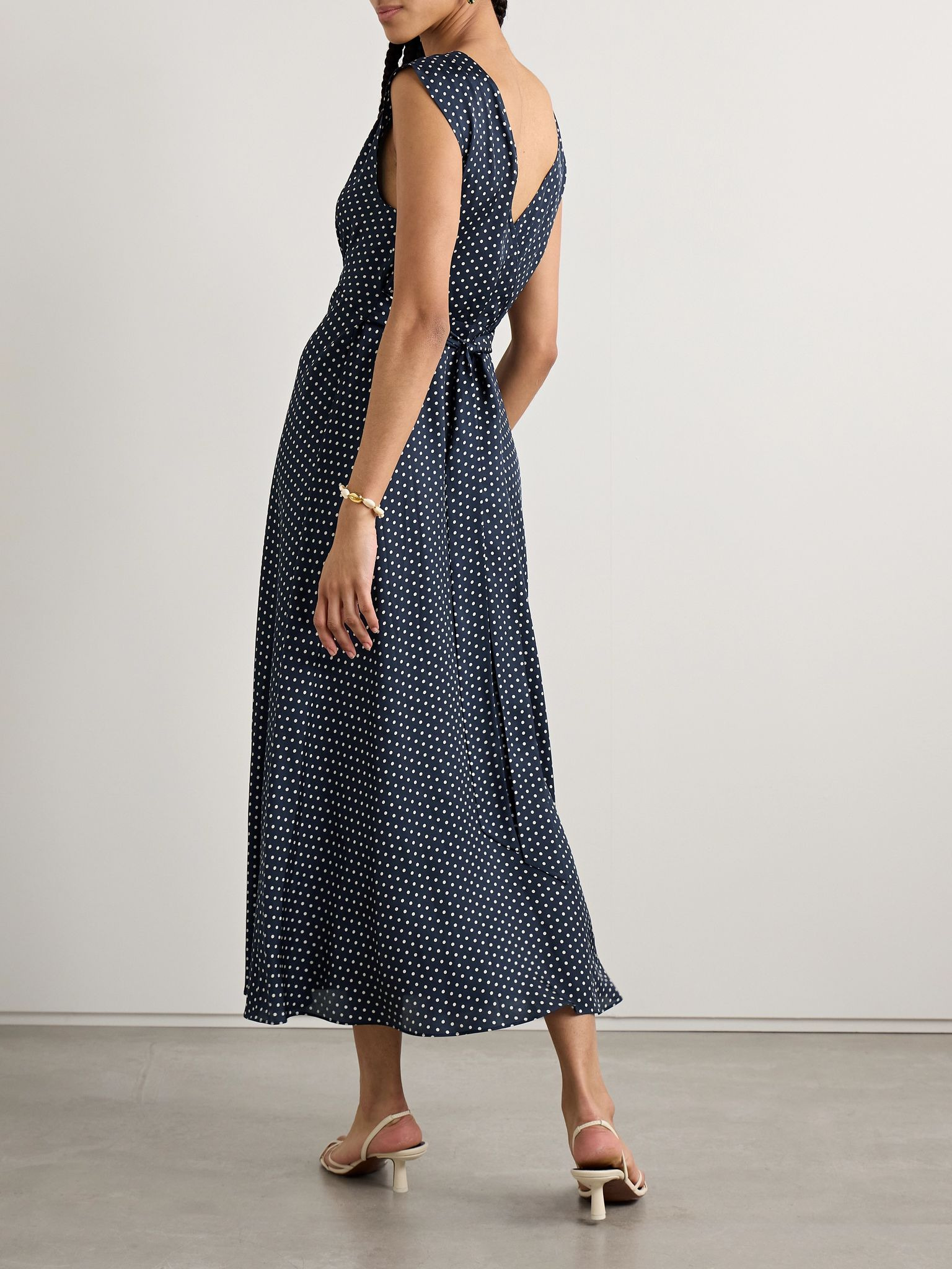 Tahlia belted polka-dot silk-blend twill midi dress Blue - 3