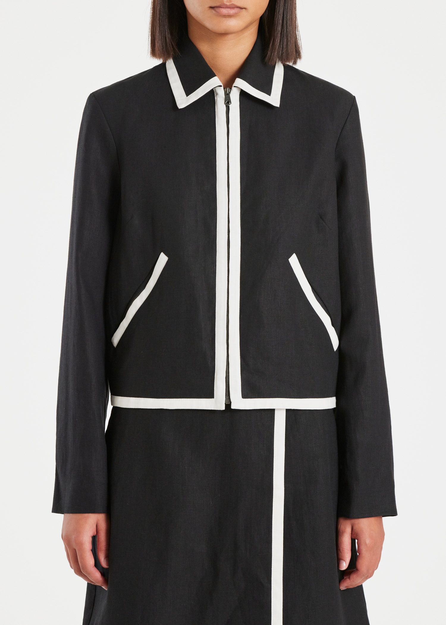 Women's Black Linen Zip Jacket - 6