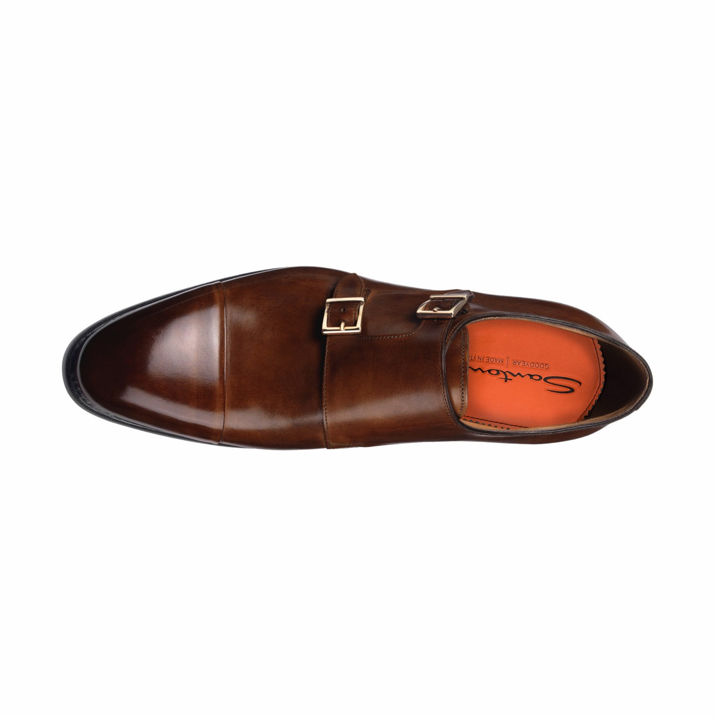 Men's mid brown leather double-buckle shoe - 4