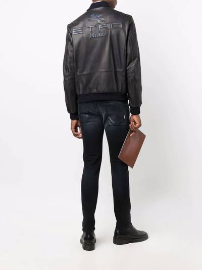 Etro zipped leather bomber jacket outlook