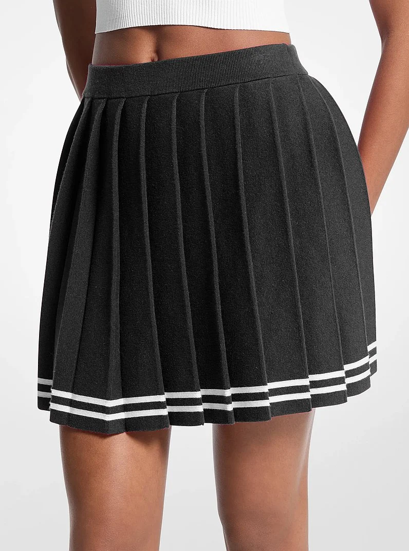 Pleated Cotton Blend Skirt - 1