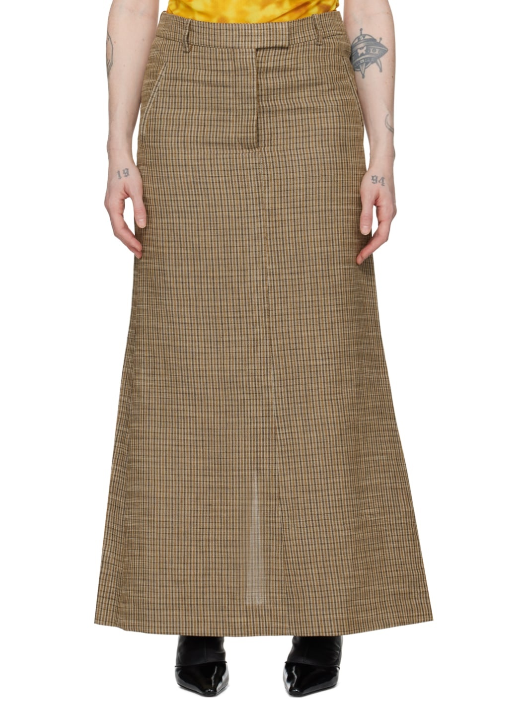 Brown Tailored Long Skirt - 1