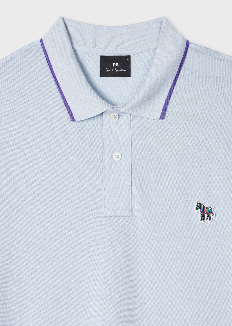 Paul Smith Slim-Fit Pale Blue Zebra Logo Polo Shirt With Contrast Tipping outlook