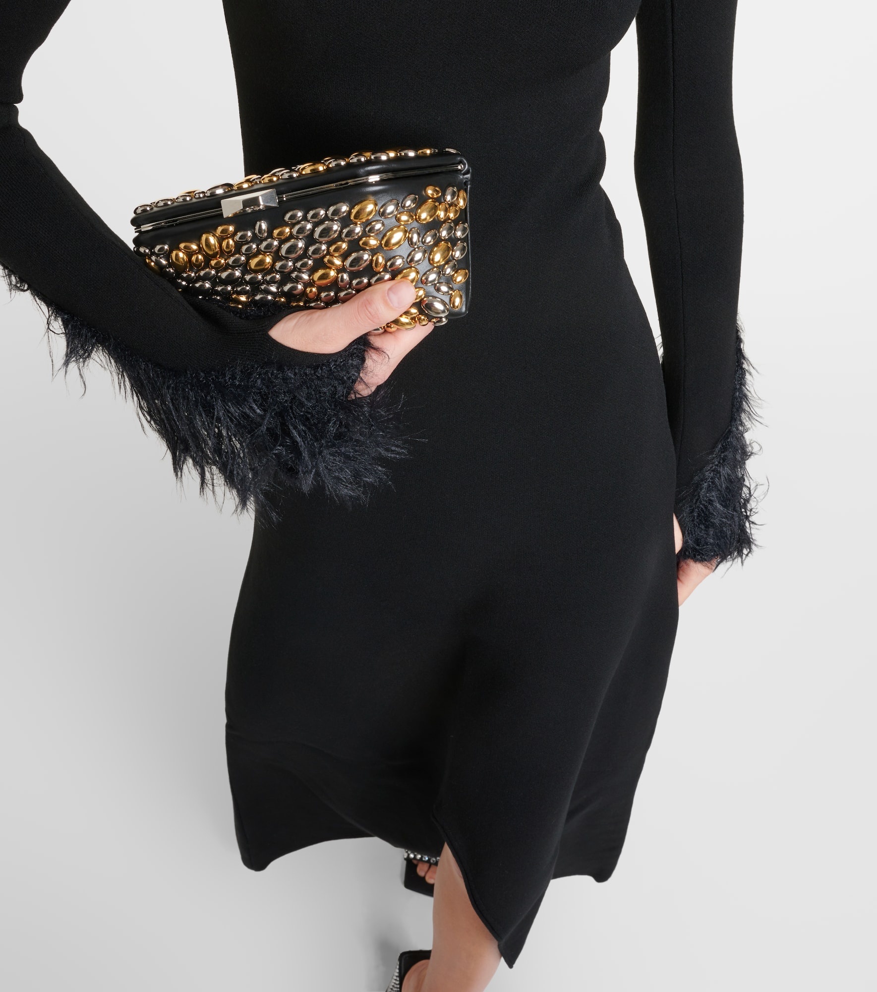 Feather-trimmed jersey midi dress - 5