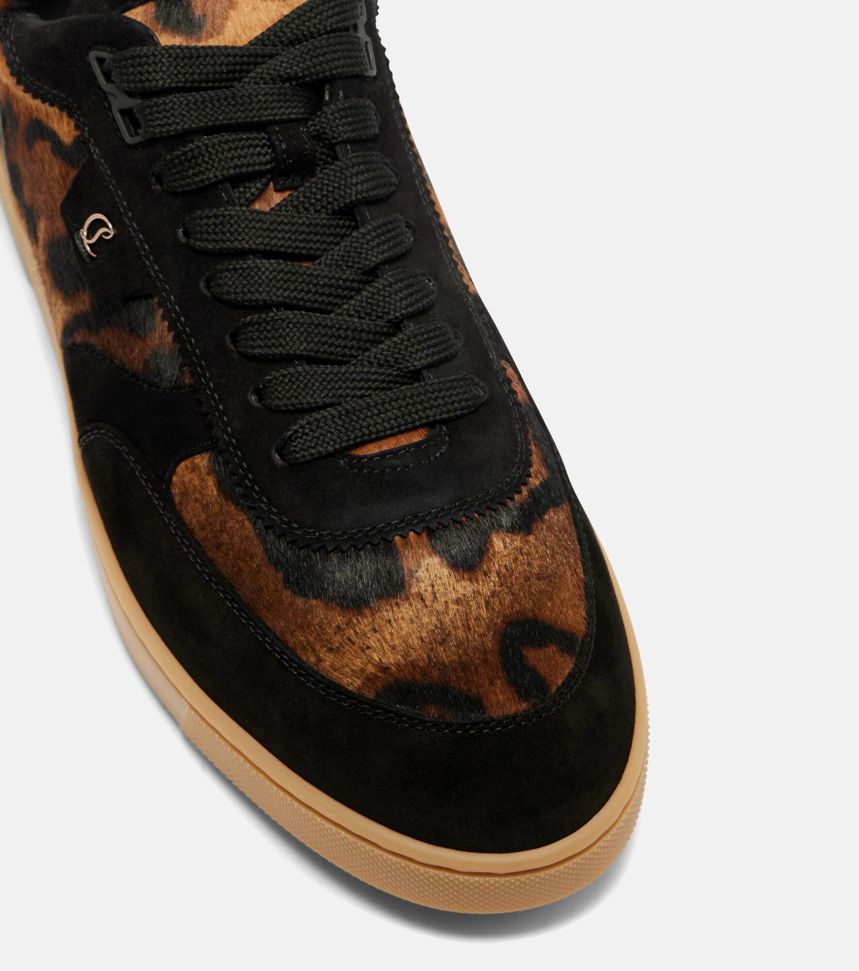 Suede-trimmed calf hair sneakers - 5