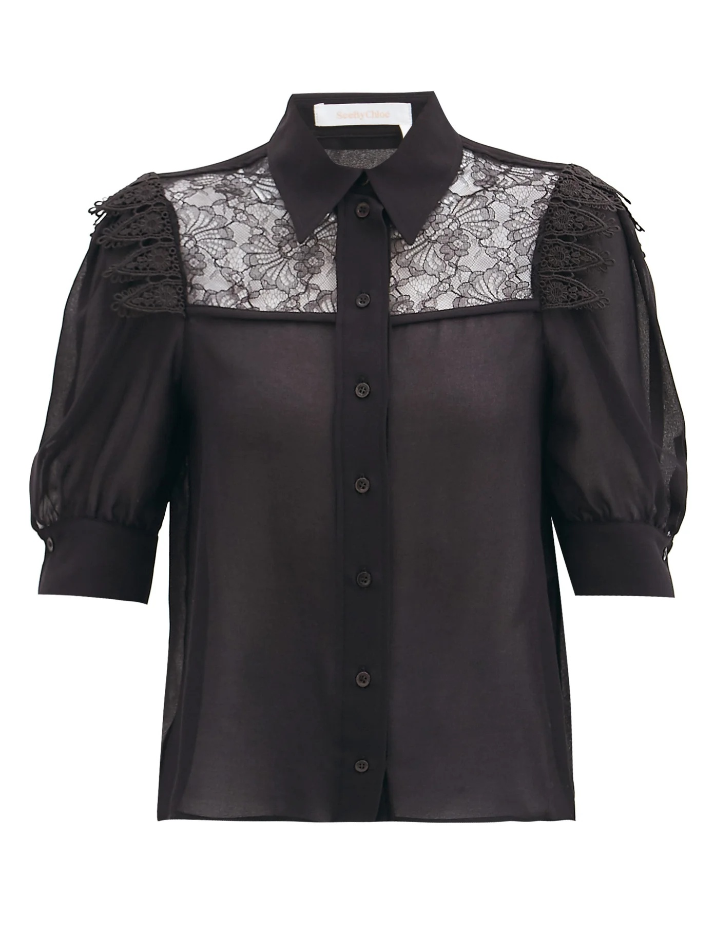 Lace-panelled georgette blouse - 1