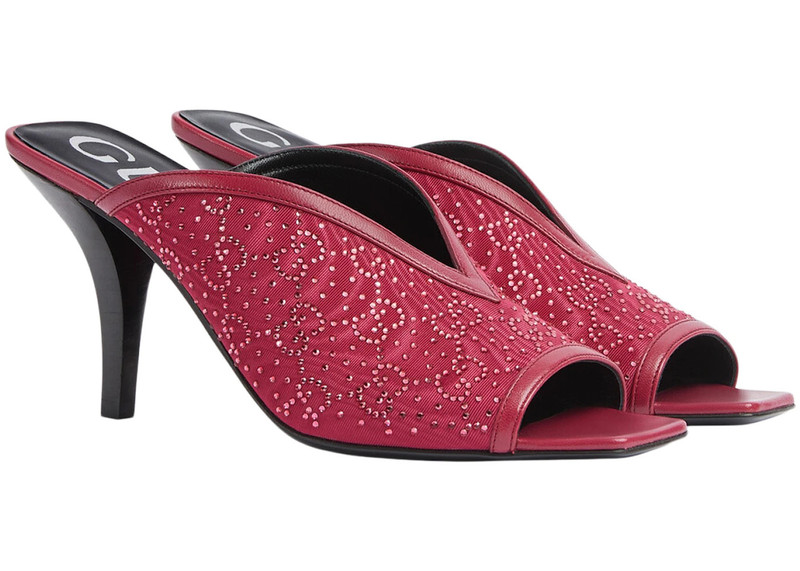 GUCCI Gucci GG Crystal 75mm Heeled Sandal Cherry Red Moire Fabric outlook