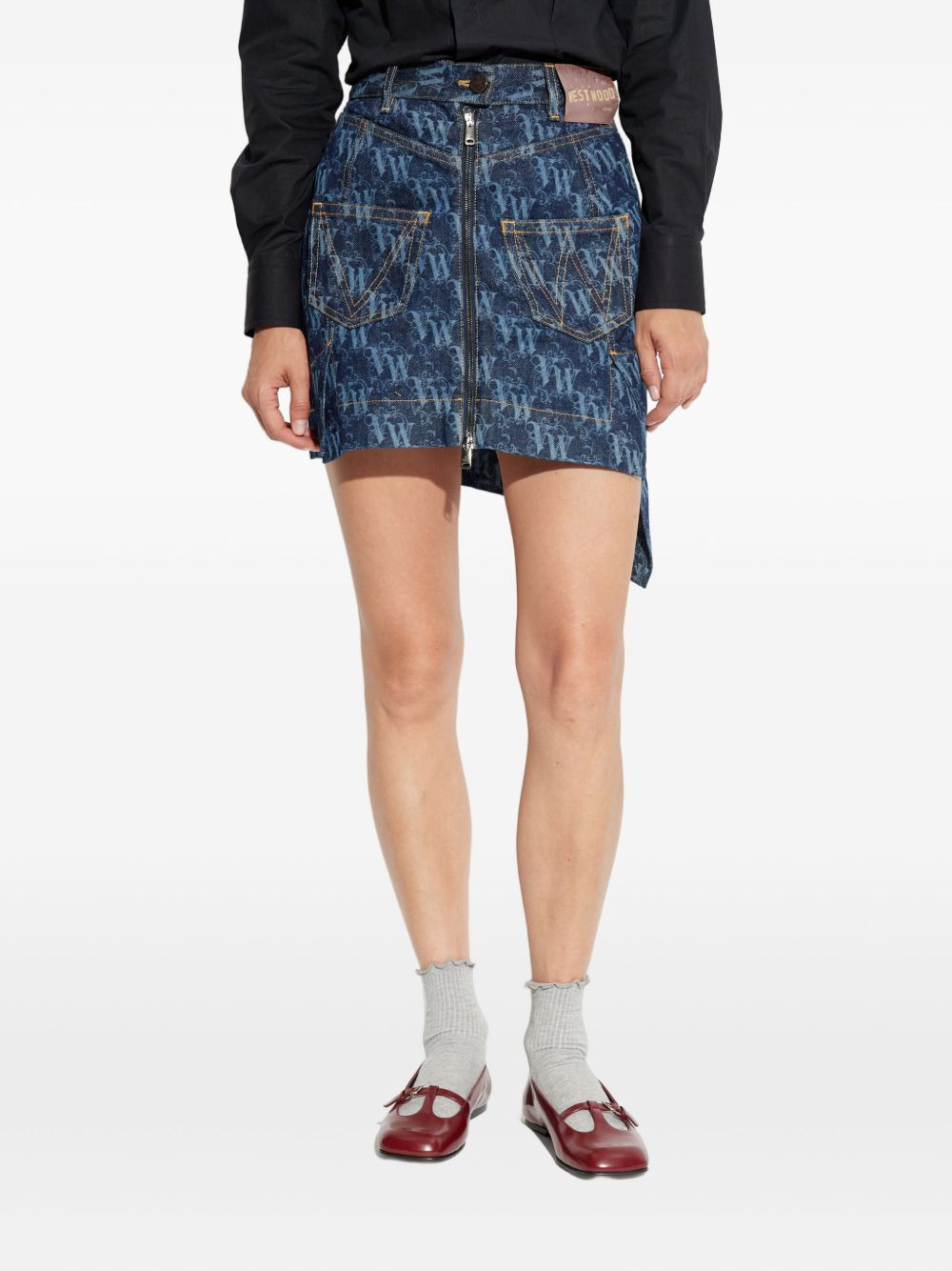 logo-pattern asymmetric mini skirt - 3
