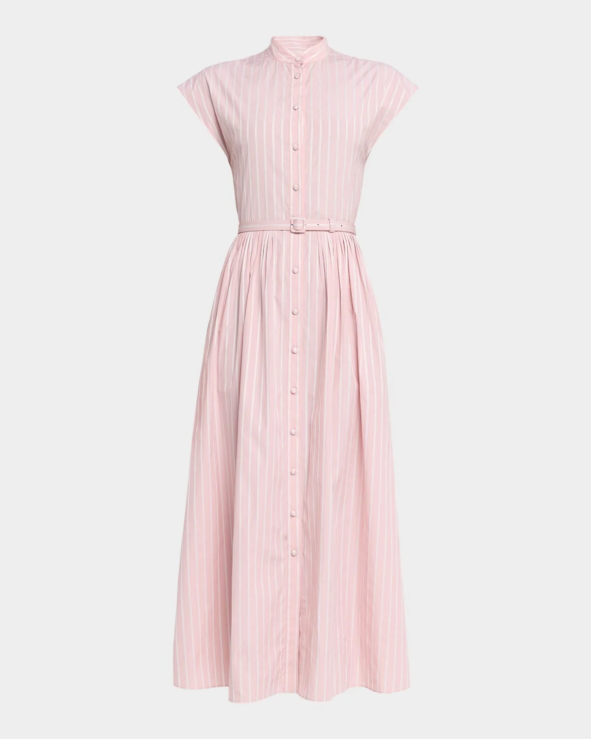 Genevieve Striped Cotton Pleated Midi Shirtdress With Belt - 1