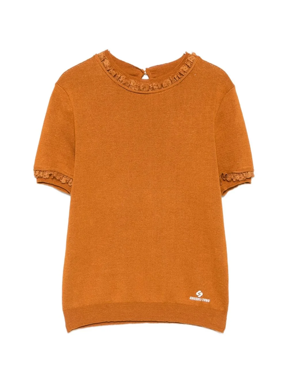 lace-trimmed short-sleeve sweater - 1