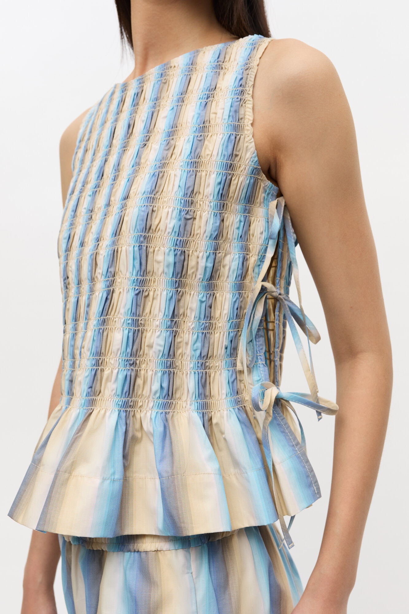 OMBRE STRIPED COTTON SMOCK TIE TOP - 4