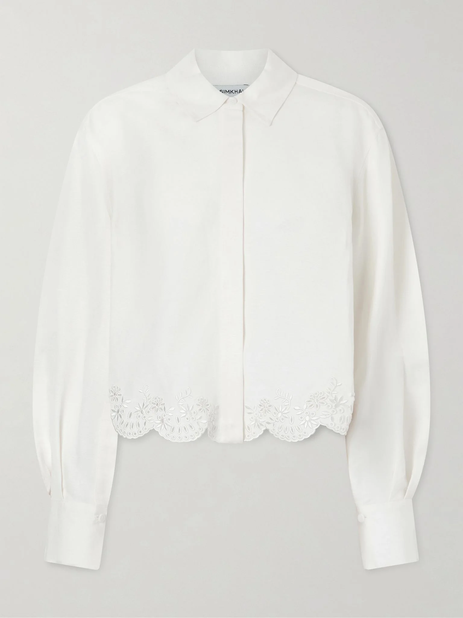Ames cropped broderie anglaise linen-blend shirt White - 1