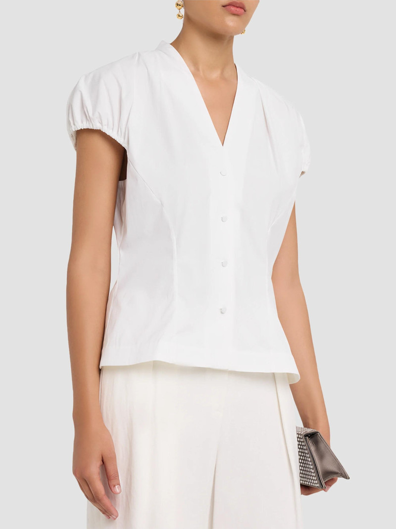 Women's V-Neck Cotton Poplin Button-Down Shirt - White 4