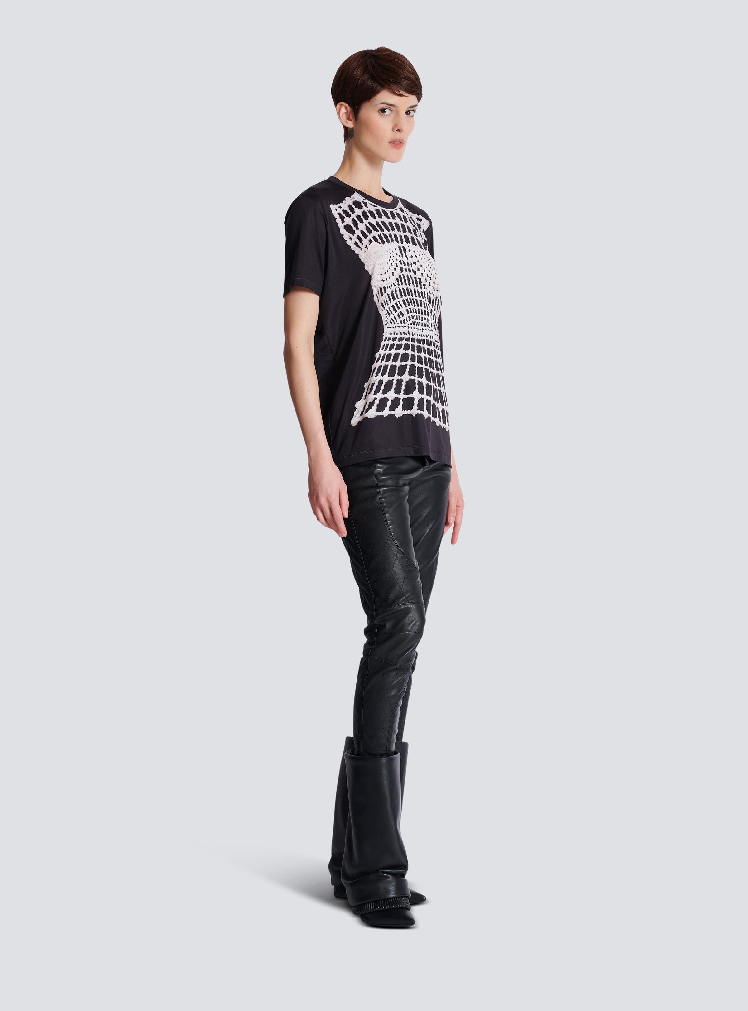 Loose T-shirt with faux embroidery print - 3