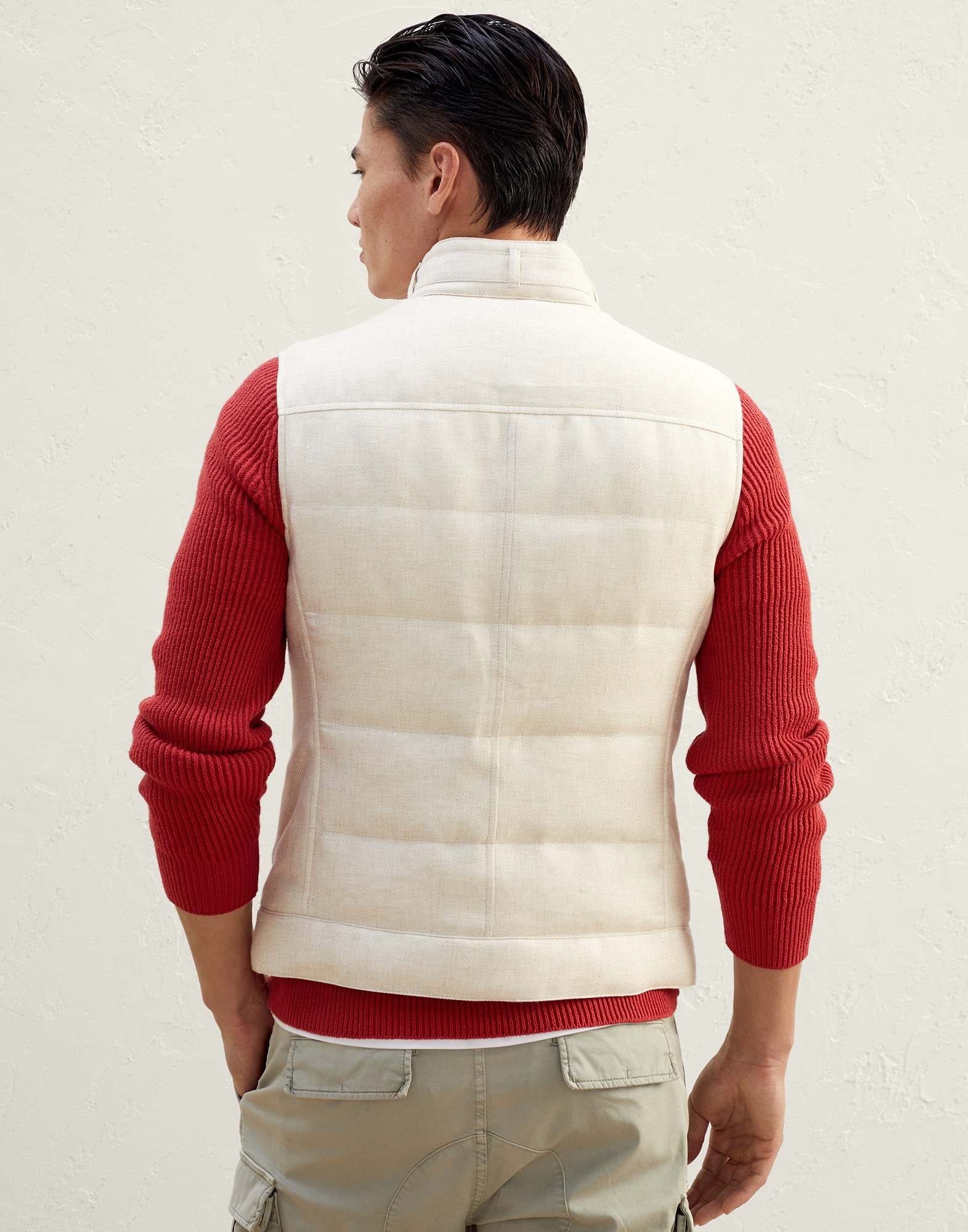 Linen, wool and silk diagonal biker-style down vest - 2