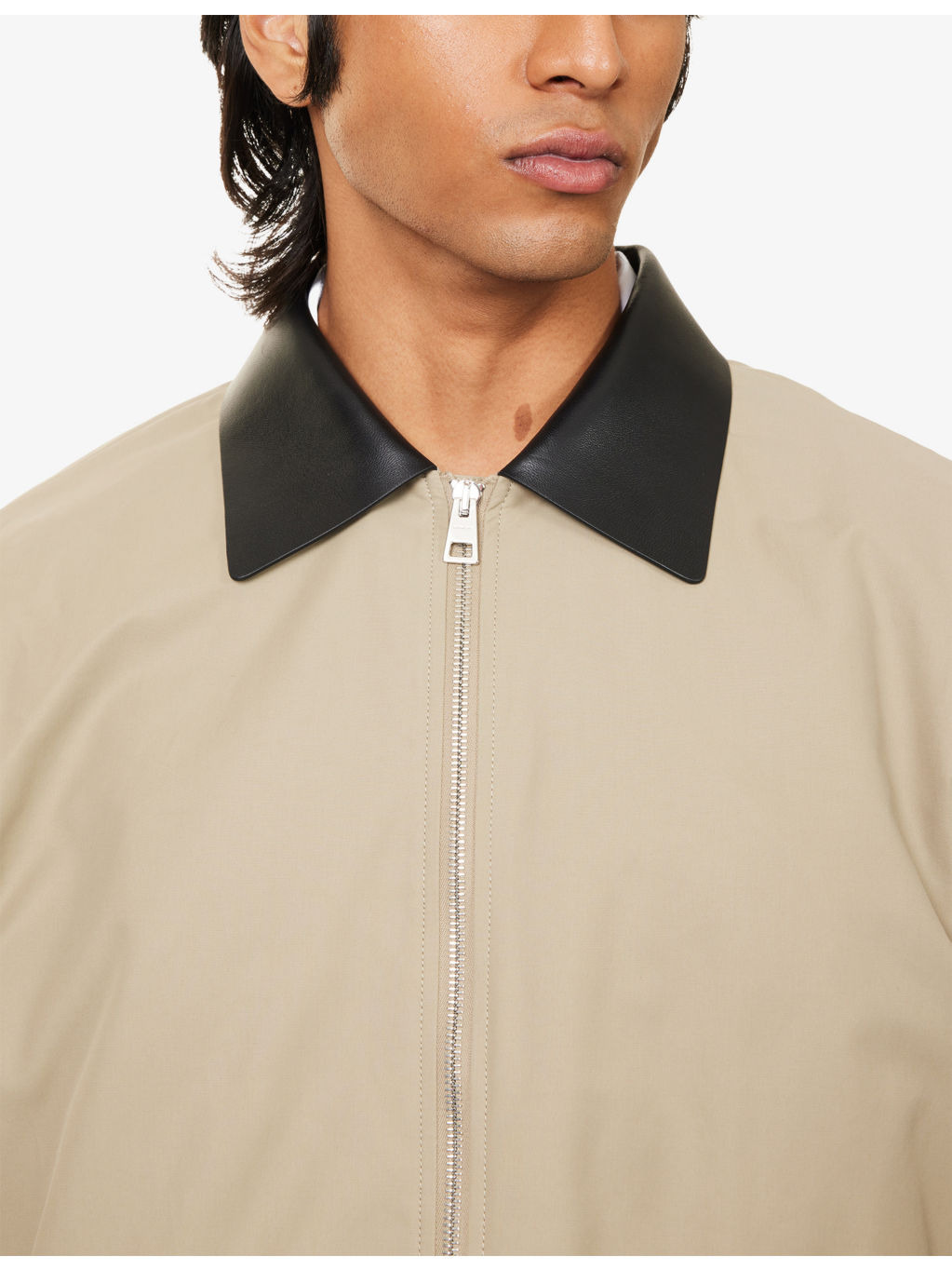 Leather-Collar Cotton-Blend Harrington Jacket - 5