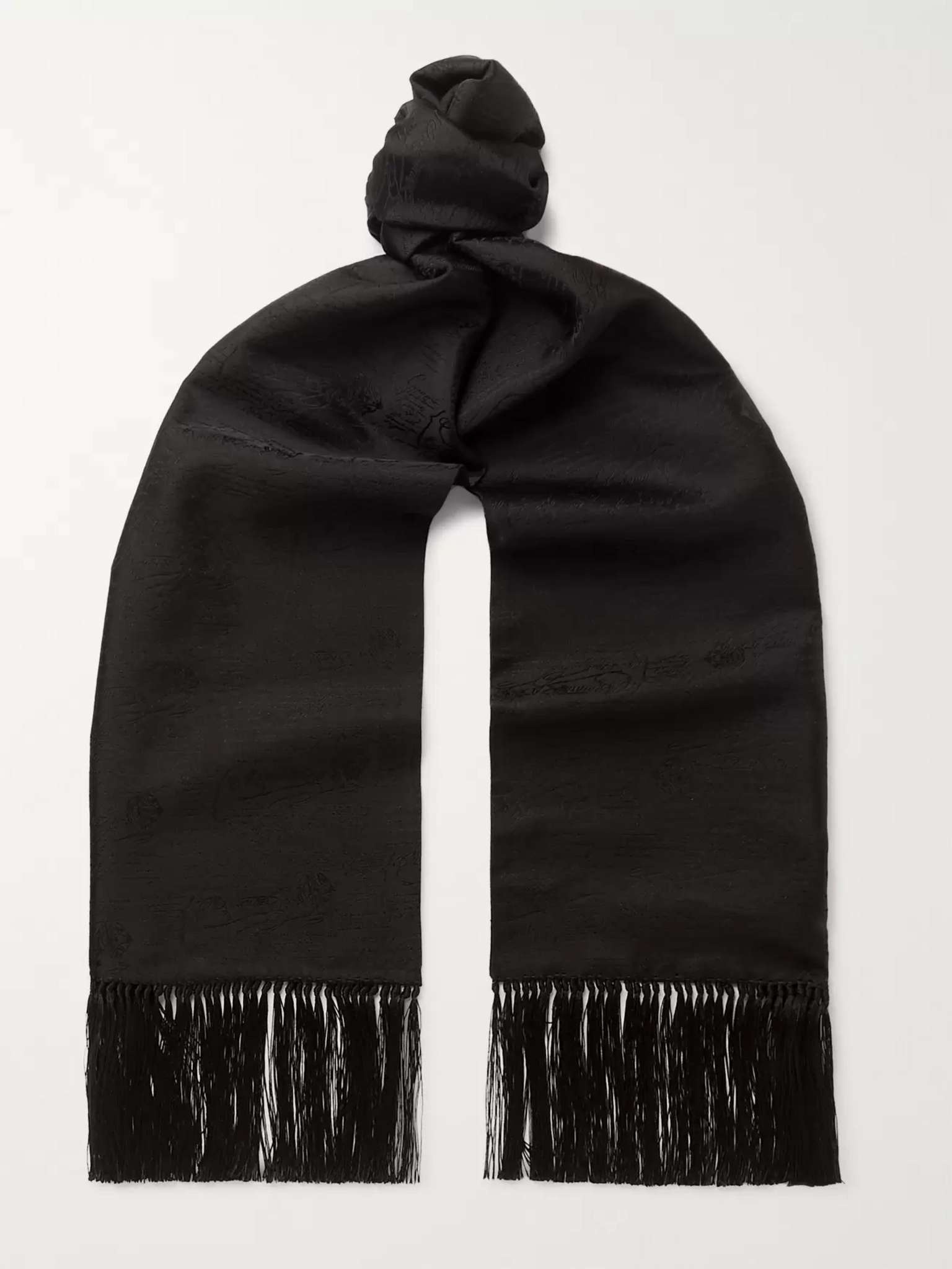 Fringed Mulberry Silk-Jacquard Scarf - 1