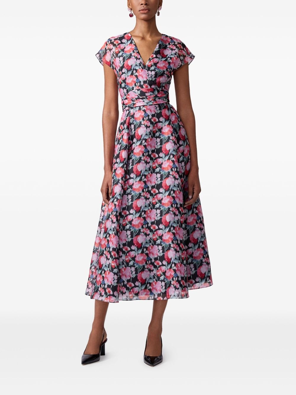 peony-print midi dress - 2