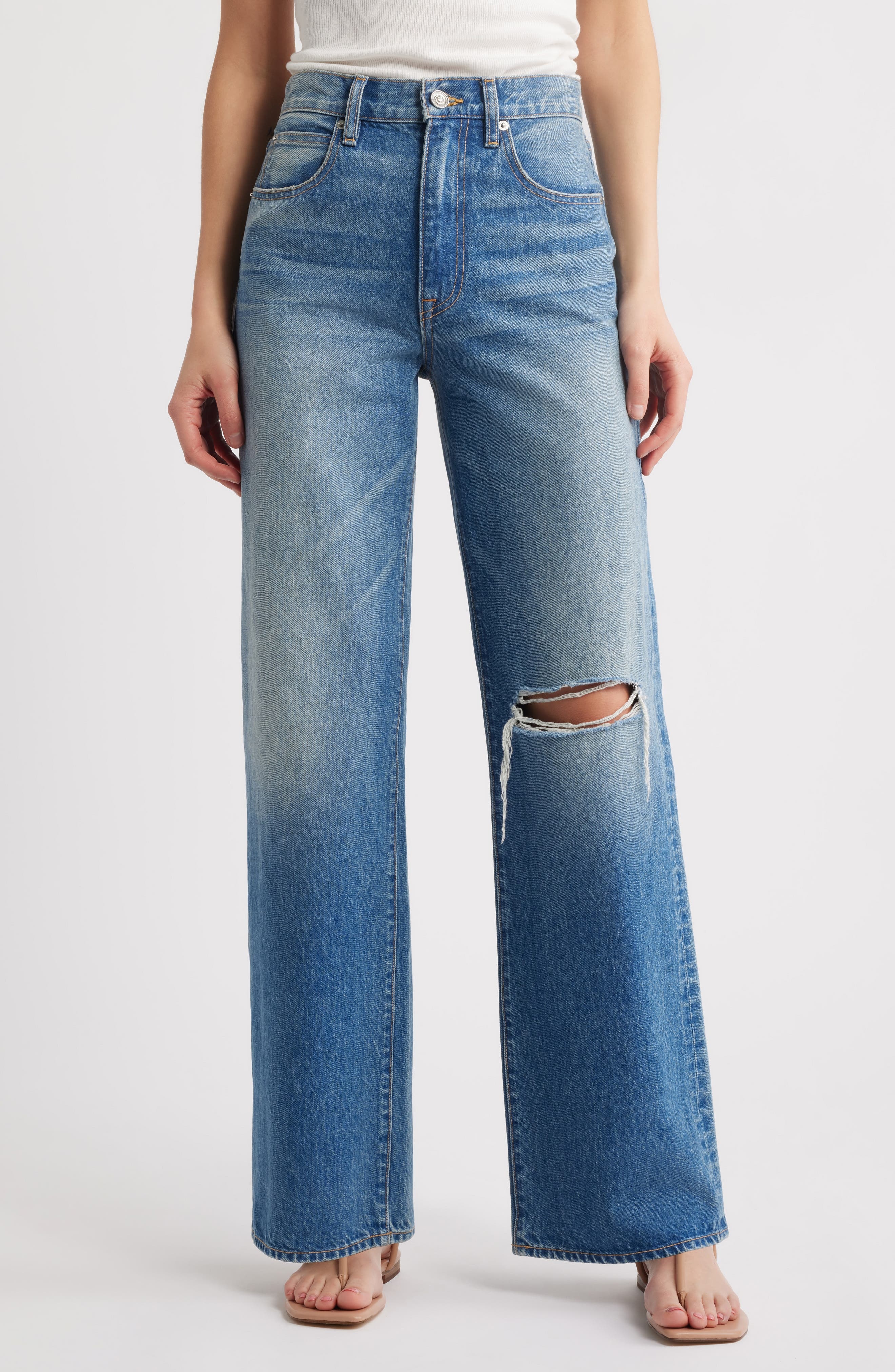 SLVRLAKE Grace High Waist Wide Leg Jeans in Heavy Hitter at Nordstrom - 1