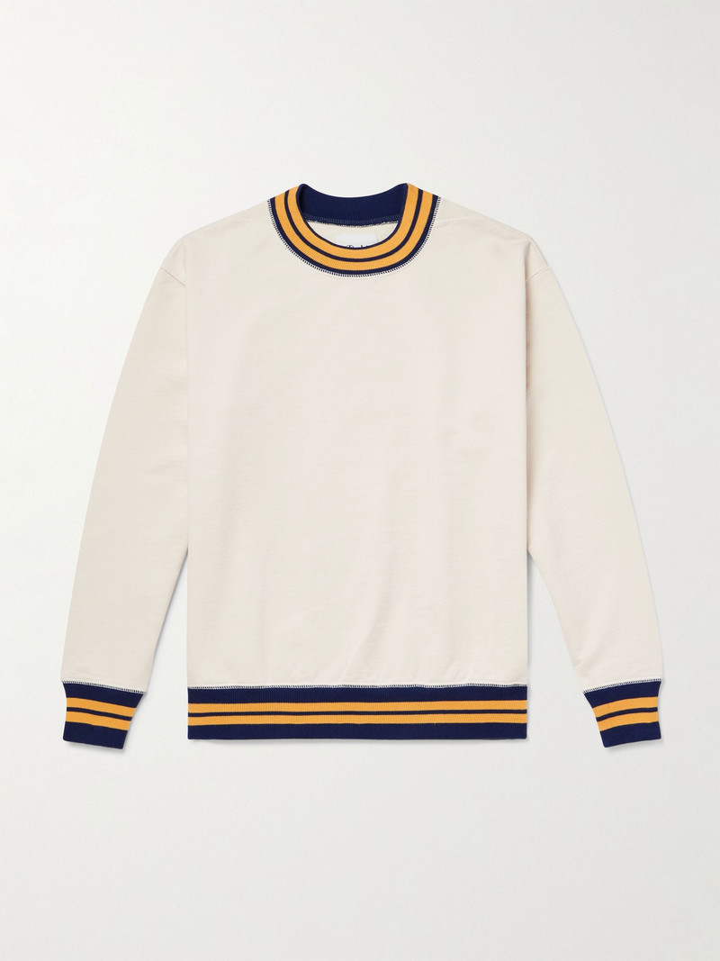 Logo-Embroidered Striped Cotton-Jersey Sweatshirt Sand 1