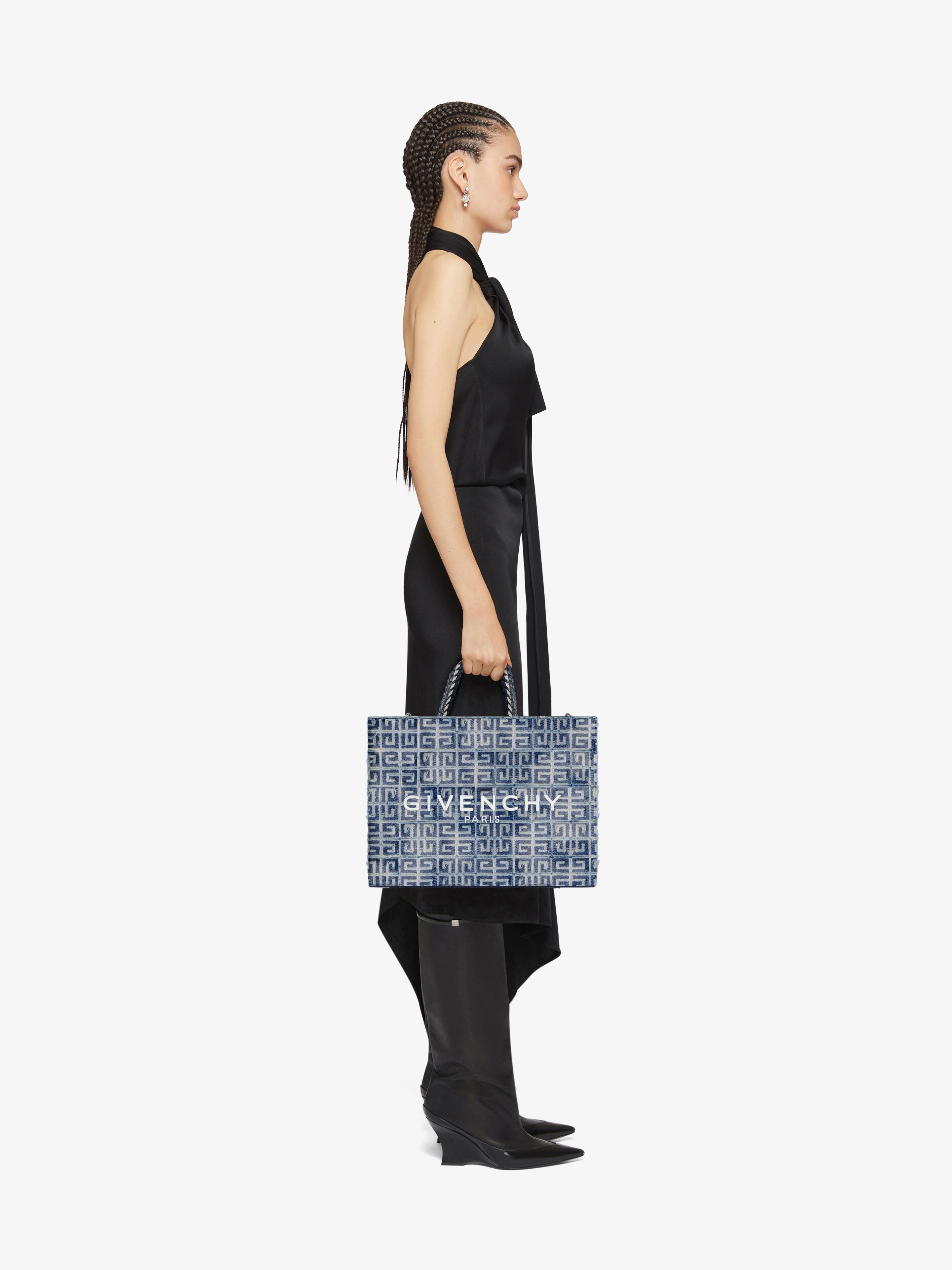 MEDIUM G-TOTE SHOPPING BAG IN 4G DENIM WITH CHAIN - 3