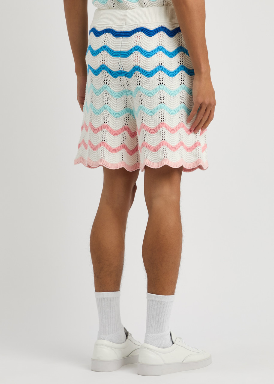 Casablanca Wave-intarsia Cotton Shorts - 3