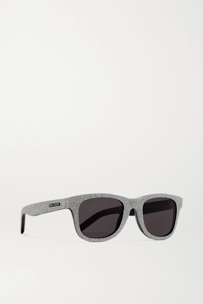 SAINT LAURENT Square-frame glittered acetate and leather sunglasses outlook