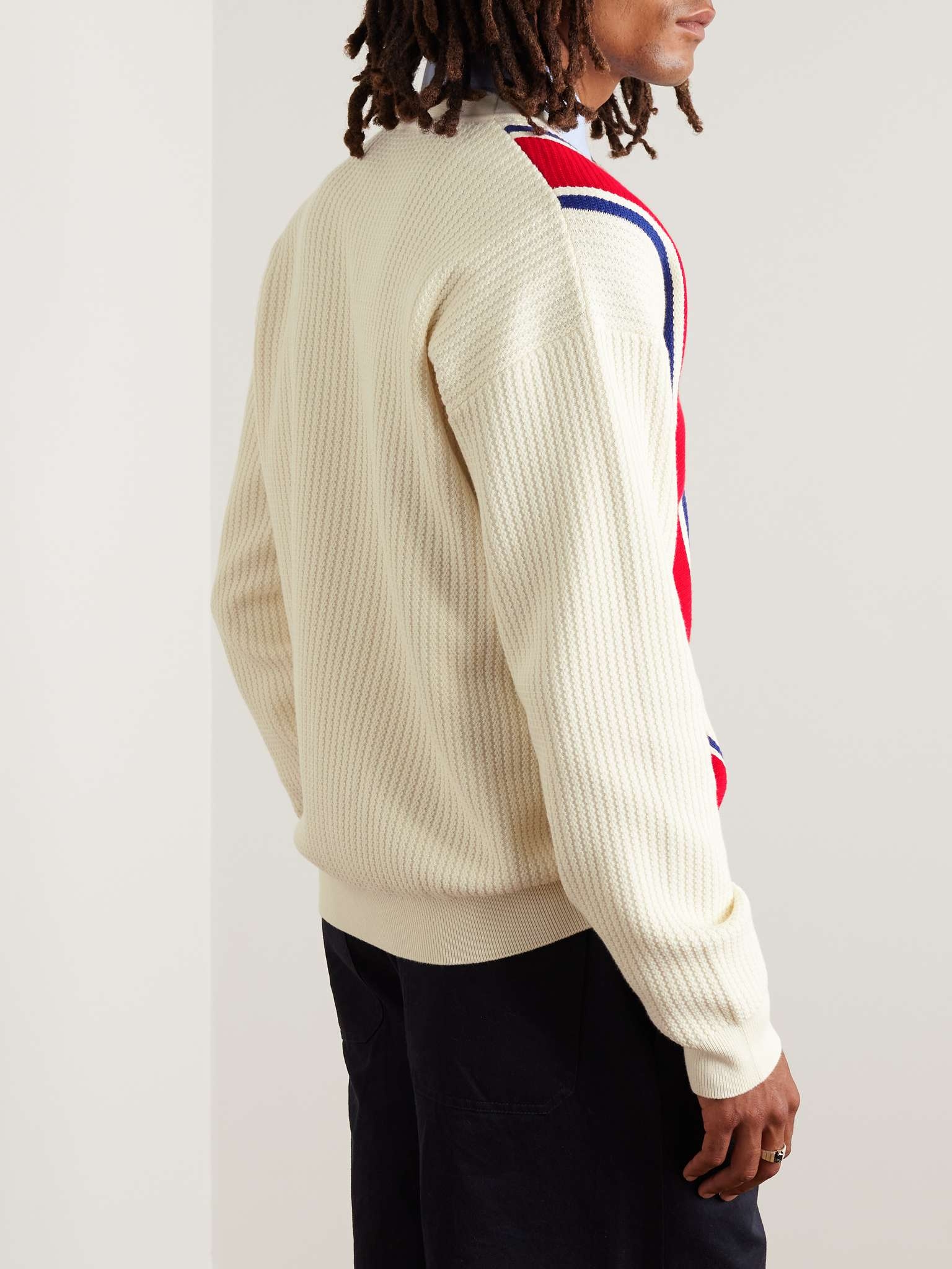 Logo-Appliquéd Striped Ribbed Cotton Cardigan - 4