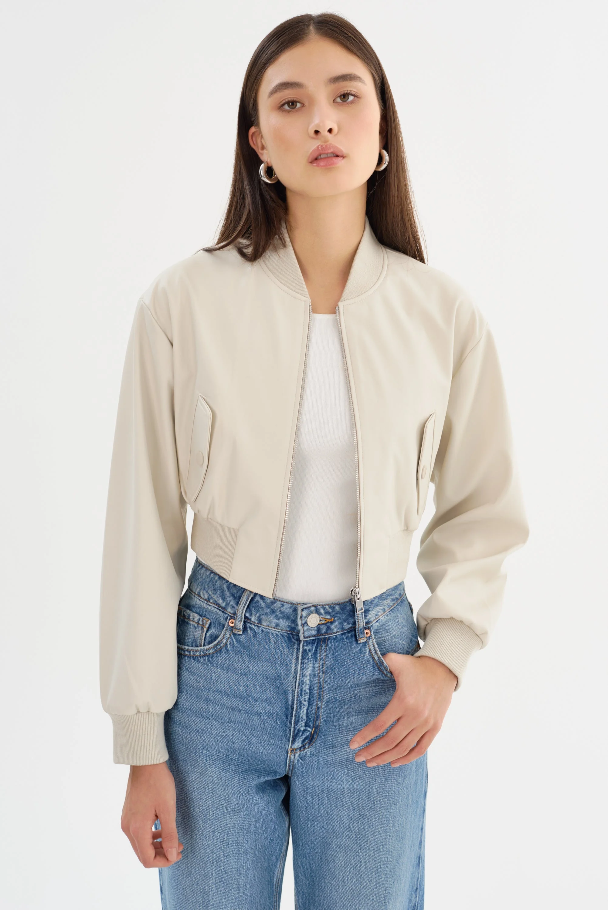 EVELIN | Cropped Faux Leather Bomber Jacket - 1