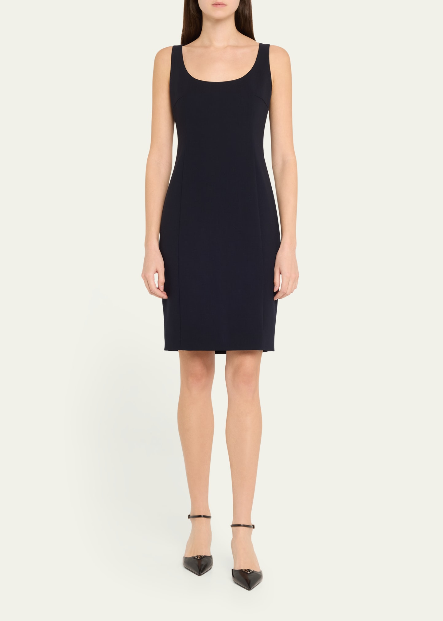 Scoop Neck Wool Crepe Sheath Dress - 2
