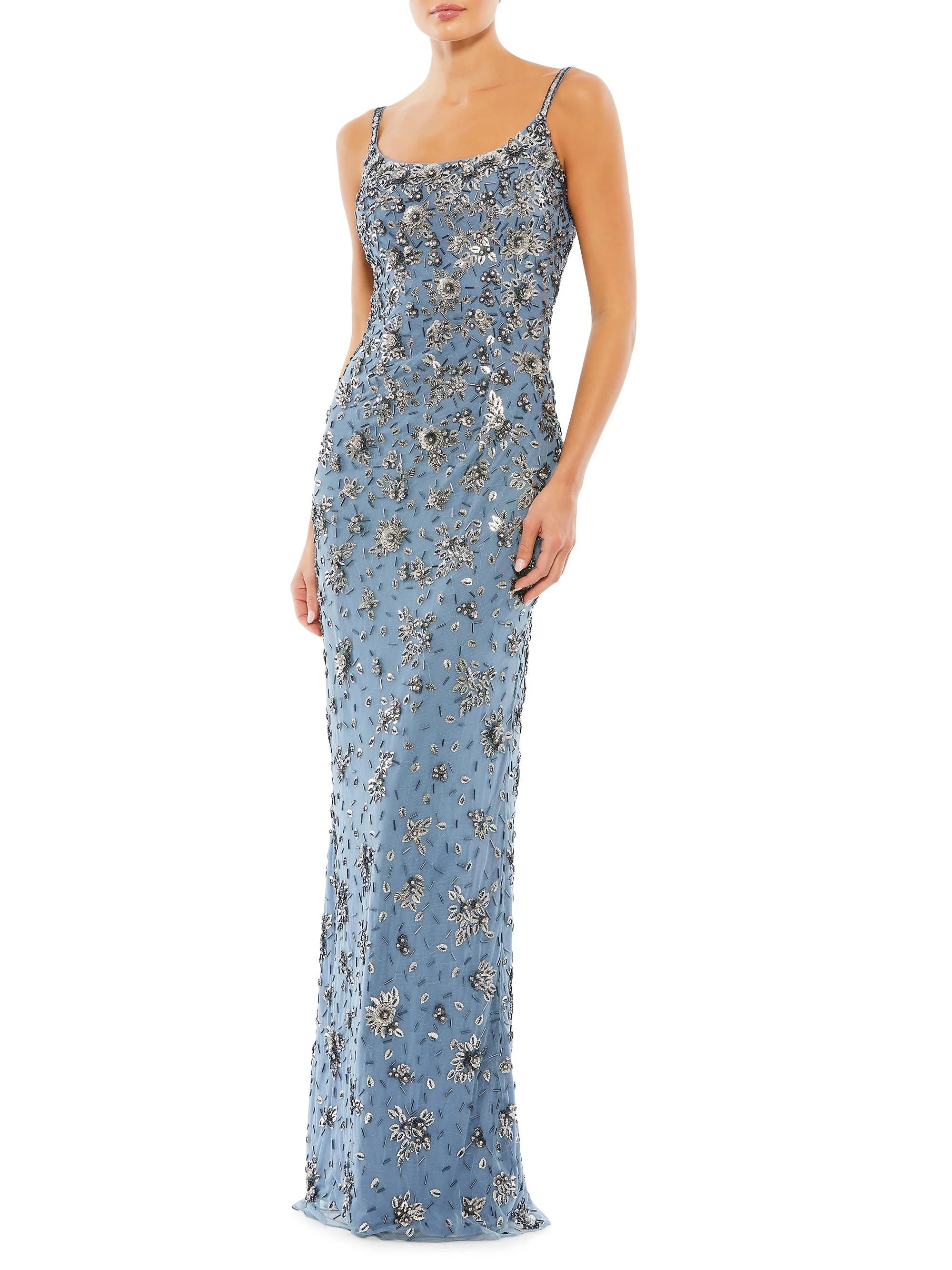 Women's Embellished Scoopneck Gown - Slate Grey - 1